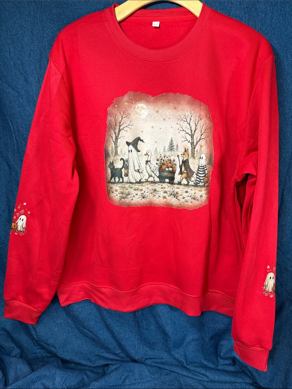 Red Halloween Graphic Crewneck Sweater